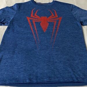 Marvel Spider-Man Mens Large Blue Graphic Athletic Tee Spider Logo Shirt